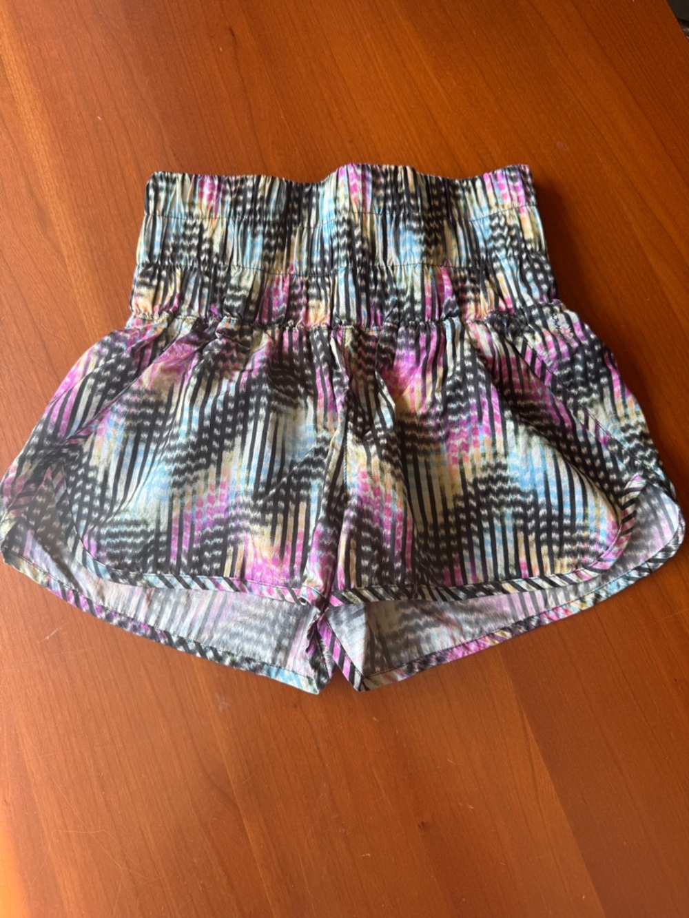 Free People Smocked High-Waist Multicolor Athletic Shorts
